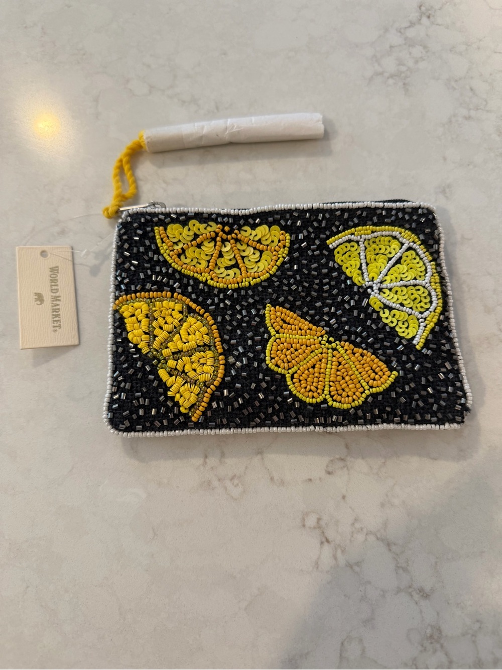 World Market Black Beaded Lemon Slice Wristlet